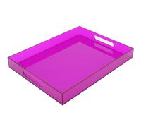 Large Acrylic Tray Ottoman Coffee Table Tray with Handles 17x13'' Decorative Serving Platter for Food Tea Dinner Snack Eating Bar Party, Purple