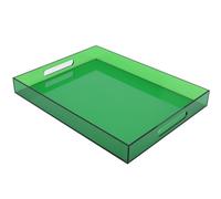 Large Acrylic Tray Ottoman Coffee Table Tray with Handles 17x13'' Decorative Serving Platter for Food Tea Dinner Snack Eating Bar Party, Emerald Green