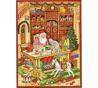 Large Advent Calendar 24 Doors 355 x 260 mm - Festive Santa Making Toys - with Glitter and Translucent Windows - RS 752 - Traditional Antique German Design