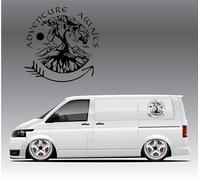 Large Adventure Awaits Van Vinyl Sticker Caravan Motorhome Truck Camper Van Large Car Bodywork Decal Mountain Compass Black