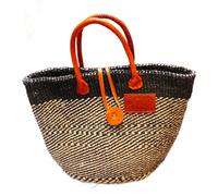 Large African Sisal Tote Bag // Shopping Beach Bag // Leather handles // Wild Animal motif // Naturals - black design #7