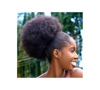 Large Afro Synthetic Puff Drawstring Ponytail 10 Inch Short Kinky Curly Hair Pony tail Hair Extensions with 2 Clips(Natural black)