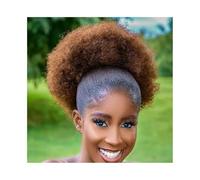 Large Afro Synthetic Puff Drawstring Ponytail 10 Inch Short Kinky Curly Hair Pony tail Hair Extensions with 2 Clips Womans Hair Topper(Brown)