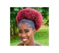 Large Afro Synthetic Puff Drawstring Ponytail 10 Inch Short Kinky Curly Hair Pony tail Hair Extensions with 2 Clips Womans Hair Topper(Wine red)