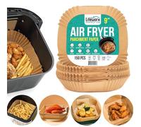 Large Air Fryer Disposable Paper Liners, 150 Pcs All-Natural, Non-Stick, Oilproof, Waterproof Parchment Paper for 6-10 Qt Air Fryer, Easy Use & Cleanup for Baking, Roasting, Microwave (9" Square)