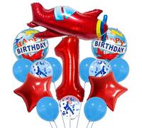 Large Airplane Red Number 1 Balloon Set,1st Birthday Decorations,Flying Themed Party Supplies with Red Sky, Red Foil Number 1 Balloons for boys 1 year old birthday decorations Girls number 1 balloon