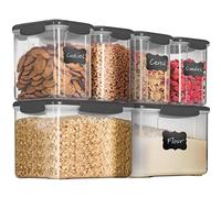 Large Airtight Dry Food Storage Containers With Lids - Set of 6 Stackable Kitchen Pantry Storage Container Set - Cereal Storage Containers Set with Labels & Marker For Dried Food Pasta Flour Sugar Etc
