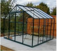 Large Aluminium Greenhouse, Green Finish With Toughened Glass, Base Plinth And Anchors Included, 8Ft X 12Ft