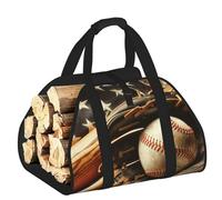 Large American-Flag-Baseball-Bat-Glove Firewood Carrier Bag, 600d Oxford Cloth Log Tote With Reinforced Handles, Open-End Wood Hauling Bag For Fireplace, Wood Stove, Camping And Outdoor Storage