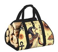 Large Ancient-Egypt-Egyptian-Pharaohs Firewood Carrier Bag, 600d Oxford Cloth Log Tote With Reinforced Handles, Open-End Wood Hauling Bag For Fireplace, Wood Stove, Camping And Outdoor Storage