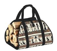 Large Ancient-Egypt-Ethnic-Goddess Firewood Carrier Bag, 600d Oxford Cloth Log Tote With Reinforced Handles, Open-End Wood Hauling Bag For Fireplace, Wood Stove, Camping And Outdoor Storage