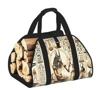 Large Ancient-Egyptian-Hieroglyphs Firewood Carrier Bag, 600d Oxford Cloth Log Tote With Reinforced Handles, Open-End Wood Hauling Bag For Fireplace, Wood Stove, Camping And Outdoor Storage