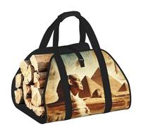 Large Ancient-Egyptian-Sphinx-Pyramids Firewood Carrier Bag, 600d Oxford Cloth Log Tote With Reinforced Handles, Open-End Wood Hauling Bag For Fireplace, Wood Stove, Camping And Outdoor Storage