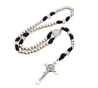 Large and Heavy Stainless Steel Beads Rugged Durable Paracord Rosary Necklace for Men with St.Benedict Center and Pardon Crucifix, 50 cm, Alloy Steel, No Gemstone