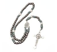 Large and Heavy Stainless Steel Beads Rugged Durable Paracord Rosary Necklace for Men with St.Benedict Center and Pardon Crucifix, 50 cm, Alloy Steel, No Gemstone