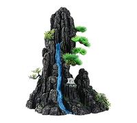 Large and Tall Fish Tank Decorations Aquarium L9.84x W6.14x H12.99inch, Resin Mountain View Aquarium Decor, Rock Thematic Ornaments with Tree & House for Betta Cichlid Goldfish Shrimp Playing Hiding