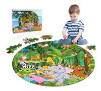 Large Animal Floor Puzzles for Kids, Giant Jigsaw Puzzle of Jungle Animals with 71 Pieces, Round Educational Toy for Kids Age 3+, Gift Box Set