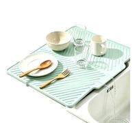Large Anti-Slip Silicone Drying Mat for Kitchen Counter,Green 42.5x33cm | Ribbed Design Speeds Drying, Heat Resistant & Non-Slip Dish Drain Pad with Built-In Drain, Hangable & Roll-Up for Storage