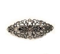 Large Antique Filigree Silver Flower Crystal Barrette Bridal Hair Clip Diamante, White, 9cm