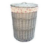 Large Antique Wash Round Linen Basket With Garden Rose Lining