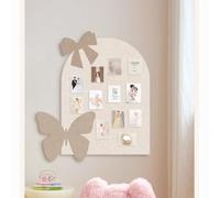 Large Arch Felt Bulletin Board (26.4" x 19.7"), Aesthetic Wall Pin Board with Cute Bow & Butterfly Decor, Self-Adhesive Vision Board for K-pop Photos,Memos&Jewelry Display (Beige1)