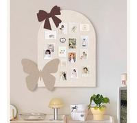 Large Arch Felt Bulletin Board (26.4" x 19.7"), Aesthetic Wall Pin Board with Cute Bow & Butterfly Decor, Self-Adhesive Vision Board for K-pop Photos,Memos&Jewelry Display (Beige2)