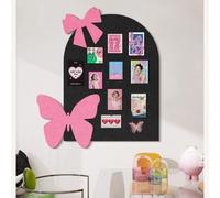 Large Arch Felt Bulletin Board (26.4" x 19.7"), Aesthetic Wall Pin Board with Cute Bow & Butterfly Decor, Self-Adhesive Vision Board for K-pop Photos,Memos&Jewelry Display (Black&Pink)