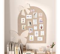 Large Arch Felt Bulletin Board (26.4" x 19.7"), Aesthetic Wall Pin Board with Cute Bow & Butterfly Decor, Self-Adhesive Vision Board for K-pop Photos,Memos&Jewelry Display (Camel1)