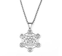Large Archangel Metatron Cube Geometry Necklace for Women Men Stainless Steel Silver Color Flower of Life Chain Jewelry collar