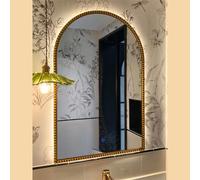 Large Arched Bathroom Mirror with LED Lights & Gold Polyurethane Frame | Dimmable 3 Colour Smart Vanity Mirror for Makeup, Living Room Wall Décor 60x90cm/23.6x35.4in