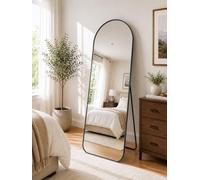 Large Arched Full Length Mirror 165 cm x 60 cm, Aluminium Frame, Wall Mounted or Standing Floor Mirror for Bedroom, Hallway & Living Room - Grey