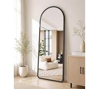 Large Arched Full Length Mirror 165 cm x 60 cm, Aluminium Frame, Wall Mounted or Standing Floor Mirror for Bedroom, Hallway & Living Room - Gold or Black (Black)
