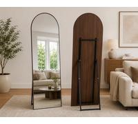 Large Arched Full Length Mirror 165 cm x 60 cm, Wooden, Wall Mounted or Standing Floor Mirror for Bedroom, Hallway & Living Room - Walnut (165 x 60)
