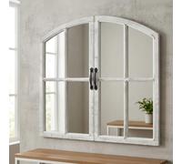 Large Arched Window Wall Mirror Rustic White Wooden Frame Door Effect Vintage Garden Indoor Outdoor Decorative Hanging Mirror 71 x 65cm