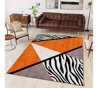Large Area Rug, 100x150cm, Orange And Grey Zebra Print Geometric Design Area Rugs Mats Bold Patchwork Geometric Grey Living Room Rugs Low Pile Stain Resistant Durable Entrance Kitchen Mat Rugs