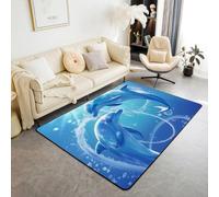 Large Area Rug 3D Animal Dolphin Printed Carpet For Living Room Bedroom Kitchen Bathroom Modern Home Decor Non-Slip Flannel Sofa Table Rug Kids Play Mat 100 X 150 Cm /8906613486064