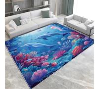 Large Area Rug 3D Animal Dolphin Printed Carpet For Living Room Bedroom Kitchen Bathroom Modern Home Decor Non-Slip Flannel Sofa Table Rug Kids Play Mat 40 X 60 Cm -8599201376122