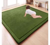 Large Area Rug Coral Velvet Soft Play Mat,Thick Children Study Kitchen Nursery Carpet Crawling Mat Play Mat Non-slip Yoga Mat (80 * 150 * 2cm,Dark Green)