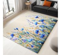Large Area Rug for Living Room 140 x 200 cm Beige Soft & Comfortable Flannel Floormat, Watercolour Painting Wildflowers Grass Non-Slip & Machine Washable Carpet, for Bedroom Office & Hallway