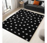 Large Area Rug for Living Room 140 x 200 cm Black Soft & Comfortable Flannel Floormat, Minimalism Dog Paw Print Non-Slip & Machine Washable Carpet, for Bedroom Office & Hallway