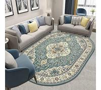 Large Area Rug Oval Modern design Vintage Floral Cream Light Blue Polyester Machine Made Carpet Home Decorator Floor Rugs 160 X 280 cm