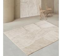 Large Area RugModern Geometric Stripe Design in Oat Milk White Short Pile Carpet for Living Room Bedroom and Salon Beige 150 x 220 cm