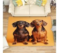 Large Area Rugs for Bedroom 180x240 cm, Animal Brown Dachshund Low Pile Carpets Living Room Non Slip Machine Washable Yellow Rug for Kitchen Dining, Hallway, Office Decoration