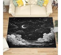 Large Area Rugs for Bedroom 180x240 cm, Black Low Pile Carpets Living Room Non Slip Machine Washable Night Sky Stars And Moon Rug for Kitchen Dining, Hallway, Office Decoration