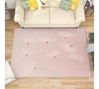 Large Area Rugs for Bedroom 180x240 cm, Dandelion Seeds Falling Low Pile Carpets Living Room Non Slip Machine Washable Pink Rug for Kitchen Dining, Hallway, Office Decoration