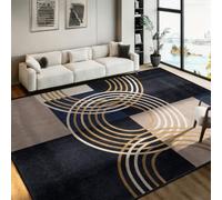 Large Area Rugs for Living Room 70x140cm Contemporary Geometric Block | Soft Hand Carved Floor Mat, Stain Resistant Easy Clean Accent Rug for Lounge Hallway Office, Midnight Blue Ochre Gold