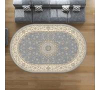 Large Area RugTraditional Beige and Gray Oval Carpet for Living Room 200 x 300 cm Elegant Home Decor Soft Textured Oriental Design Perfect for Any Space
