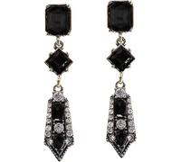 LARGE Art Deco Antique Vintage Black Jet OnyxRhinestone Gatsby Drag Queen Prom Statement Dangle Earrings