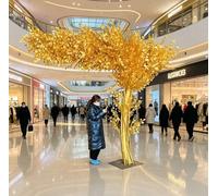 Large Artificial Banyan Tree Faux Silk Banyan Tree, Golden Money Tree with Real Wood Trunk & Gold Leaves, Wishing Tree Large Plants for Home Decor Housewarming Gifts(12FT)
