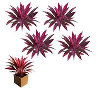 Large Artificial Boston Ferns Outdoor, 2/4/6pcs Boston Fern & Dragon's Blood Tree UV Resistant Fake Plants with Vibrant Pink Purple Leaves for Garden Patio Balcony Home Decor (4pcs)